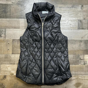 Athleta Goose Down Insulated Quilt Puffer Vest Gold Zipper Pocket Black XS